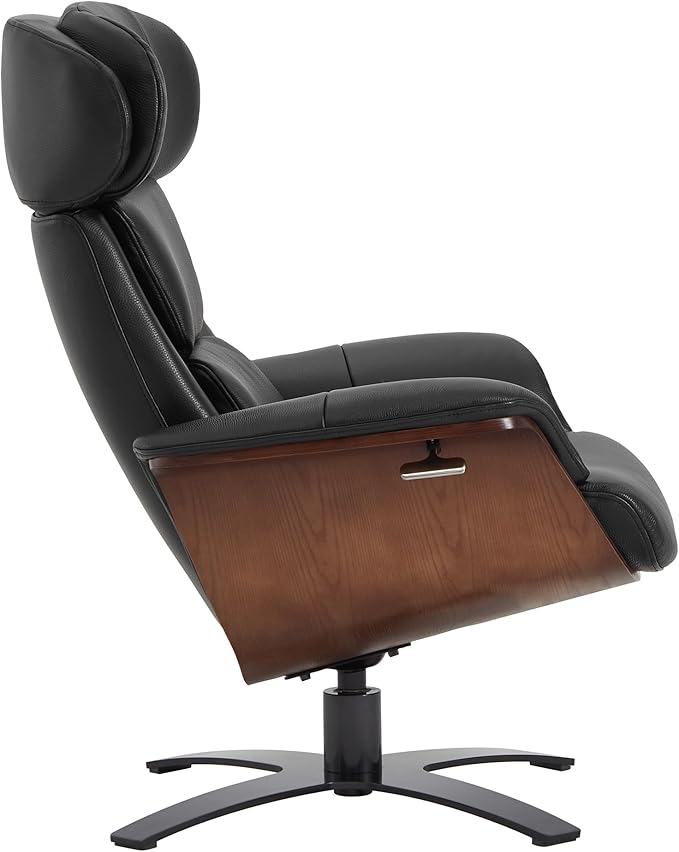 CHITA Genuine Leather Reclining Swivel Chair with Adjustable Headrest and Ottoman for Living Room, Black