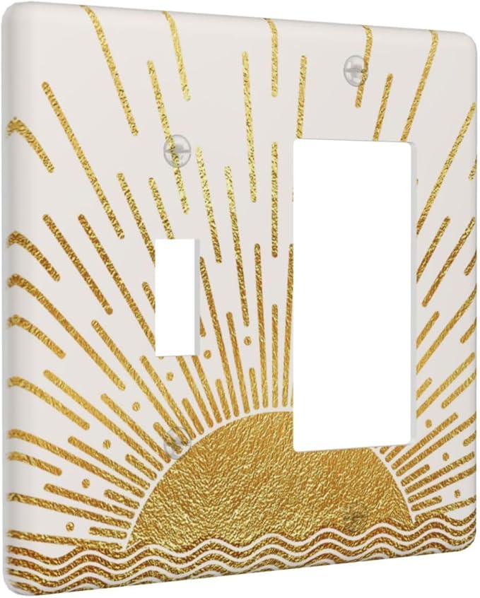 Mid Century Boho Golden Sun Sunrise Sunset Outlet Covers 1 Toggle 1 Rocker Combination Decorative Wall Plate Electrical Switch Plates Light Switch Cover Plate for Bed Room Living Room Decor