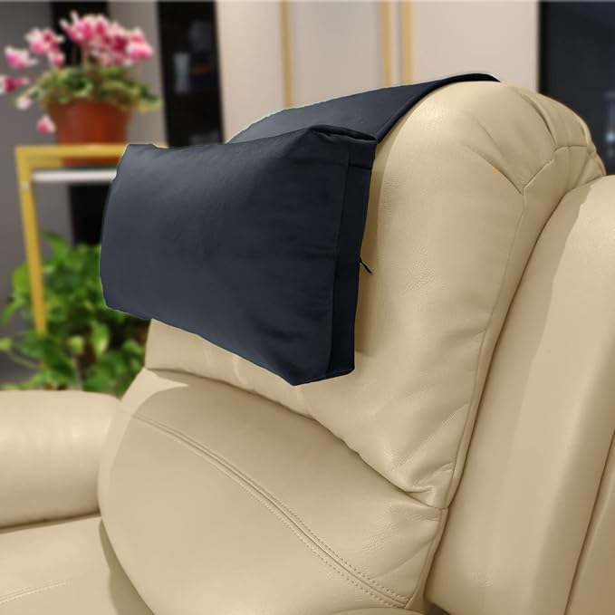 Headrest Pillow with Pearl Cotton Filling - Non-Slip Headrest Cushion for Recliners, Sofas and Loveseats (Black)