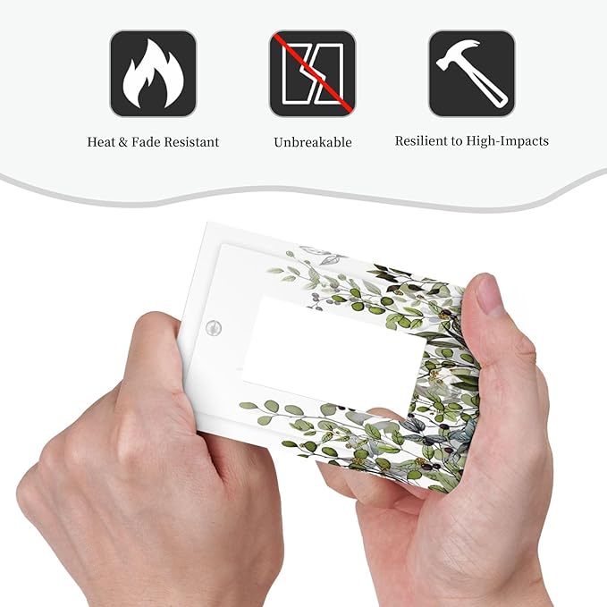 Watercolor Green Eucalyptus Leaves Plants Fruit Decorative Outlet Covers 1 Gang Single Rocker Light Switch Cover Plate Wall Plates GFCI Faceplate for Bed Room Living Room Decor