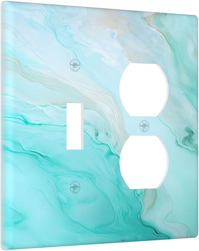 Teal Gold Marbling Turquoise Print Wallplates 1 Toggle 1 Duplex Switch Plate Electrical GFCI Faceplate Decorative Light Switch Covers for Bathroom Living Room Home Decor