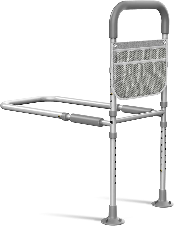 Bed Rails for Elderly Adults Safety: ASTM Approved Adjustable Bed Assist Rail for Seniors with Storage Bag & Non-Slip Handle - Bedside Grab Bar Hold up to 350 Lbs - Fits King Queen Full Twin Medium