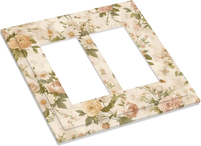 Decorative Outlet Covers Boho Vintage Roses Pink Red Yellow Bouquet Floral 2 Gang Double GFCI Rocker Electrical Wall Panels Light Switch Cover Plate for Bedroom living Room Decor