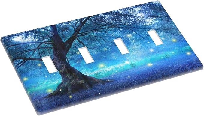 Light Switch Cover Fantasy Fairy Tree In Mystic Forest 4 Gang Switch Plate Quad Toggle Wall Plates Decorative Switchplate Electrical Outlet Cover Plates for Bathroom Bedroom Decor