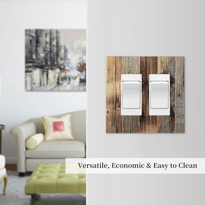 Barn Brown Wood Rustic Weathered Wood Print Decorative Outlet Covers 2 Gang Double GFCI Rocker Electrical Wall Panels Light Switch Cover Plate for Farmhouse Home Decor