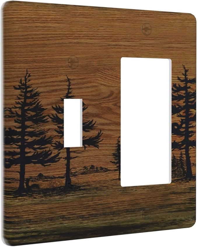Decorative Outlet Covers Rustic Farmhouse Brown Board Pine Tree Wood Grain 2-Gang Combo Light Switch Cover Plate Single Toggle/Rocker Wall Plate Plug Switch Plate Covers for Bathroom Decor