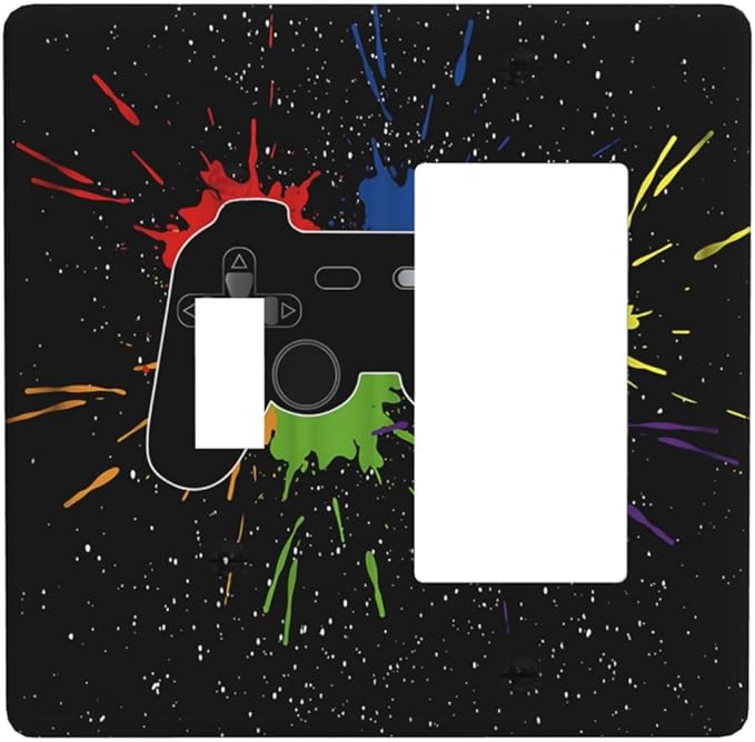 Classic Videogames Controller Black Splash Ink Colorful Outlet Covers 1 Toggle 1 Rocker Combination Decorative Wall Plate Electrical Switch Plates Light Switch Cover Plate for Kids Room Nursery Decor