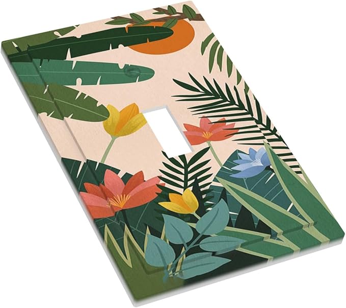 Decorative Light Switch Cover Boho Tropical Plant Floral Pattern 1 Gang Single Toggle Device Electrical Faceplate Switchplates Decorator Outlet Wall Plate for Bedroom Cabin Decor