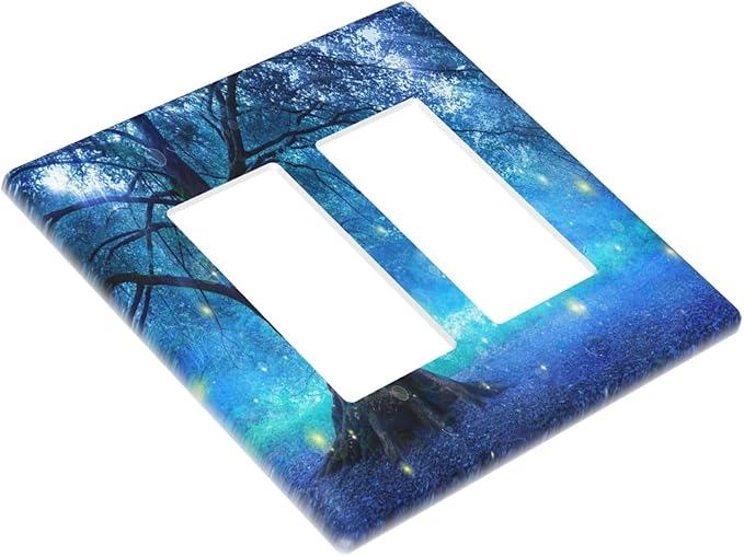 Outlet Covers Fantasy Fairy Tree In Mystic Forest 2 Gang Wall Plate Double Rocker Light Switch Cover Decorative GFCI Receptacle Cover Electrical Switchplate for Bathroom Bedroom Decor