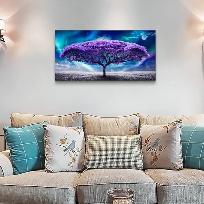 Lapremoly Canvas Wall Art For Living Room Large Size Farmhouse Decor Bedroom Purple Tree Abstract Scenery Pictures Artwork Prints Office Painting Dormitory Modern Home Decorations, 24x48inches