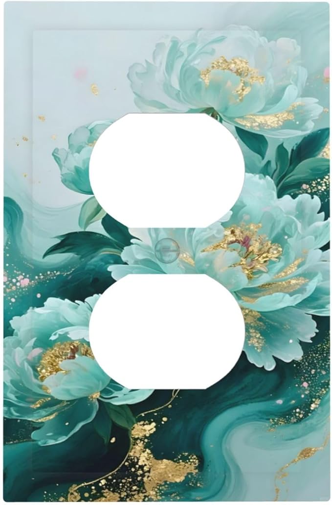 Outlet Covers Gold Green Floral Gilt Marble Flower Decorative 1 Gang Duplex Light Switch Cover Plate Receptacle Wall Plate Electrical Switch Plate Covers for Bathroom Decor