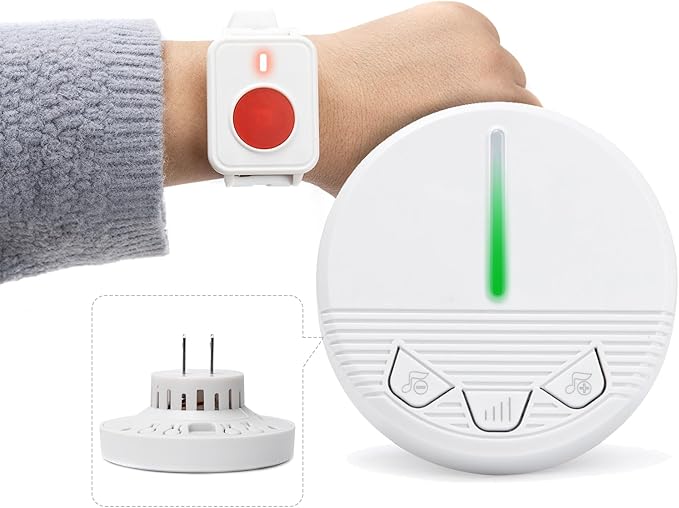 Caregiver Call Button Life Alert Nurse Call System Alert Button for Seniors Elderly Monitoring at Home 1 Plugin Receiver 1 Watch Button