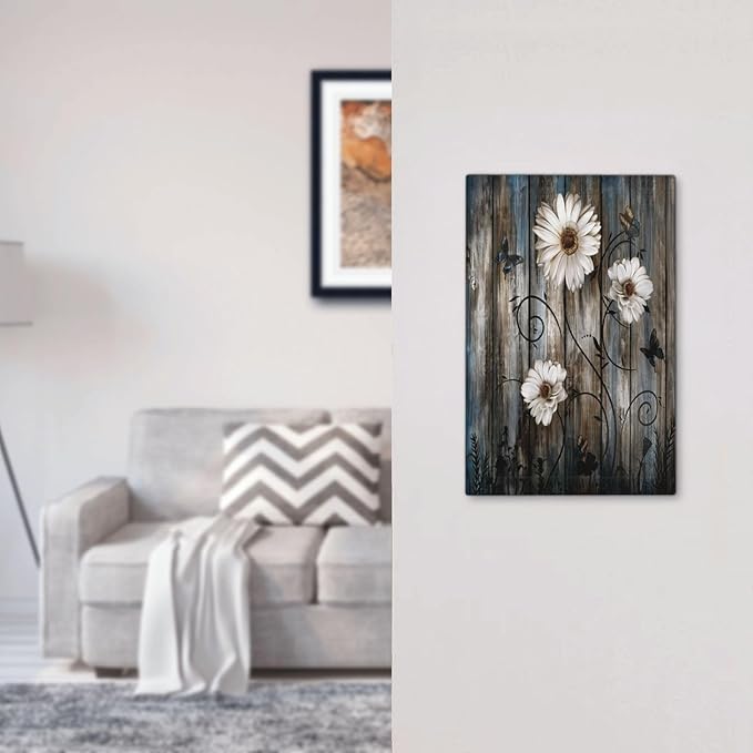 Rustic Wood Background Floral Butterfly Daisy Light Switch Cover Plate 1 Gang No Device Blank Electrical Wall Plates Faceplate Decorative Switch Plate Covers for Farmhouse Bedroom Decor