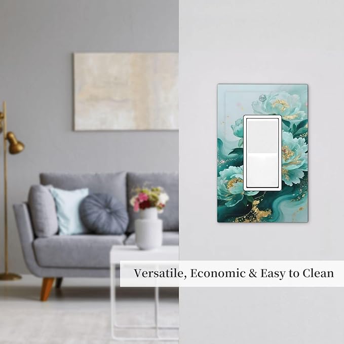 Decorative Outlet Covers Gold Green Floral Gilt Marble Flower 1 Gang Rocker Light Switch Cover Plate Single Gfci Light Switch Covers Wall Plate for Bathroom Decor