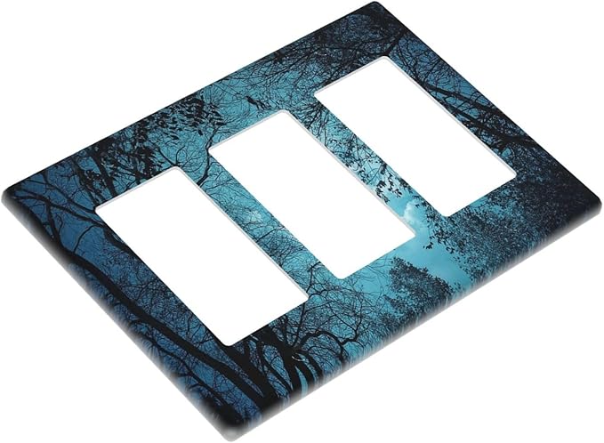 Light Switch Cover Teal Full Moon Forest 3 Gang Wall Plate Triple Light Switch Plate Turquoise Rocker GFCI Outlet Covers Decorative Receptacle Cover for Bathroom Bedroom Decor
