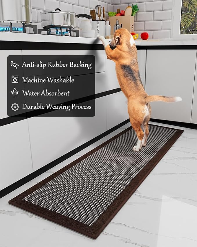PADOOR Kitchen Rugs and Mats Non Skid Washable - Non Slip Absorbent Kitchen Runner Rugs for Floor, Machine Washable Standing Mats for in Front of Sink,Entryway,Entrance,Door(20"x70",Dark Brown)