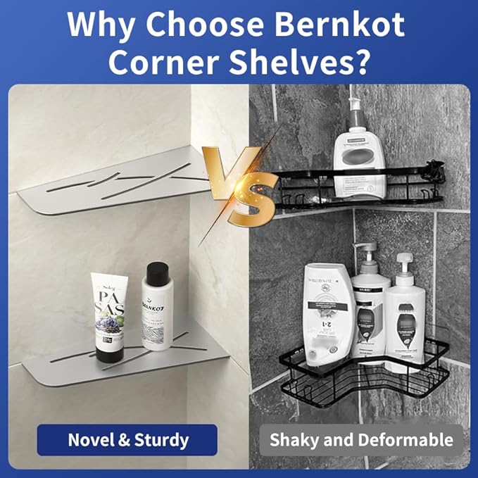Corner Shower Shelf 12" Brushed 304 Stainless Steel Quadrilateral Corner Shelves Recessed Bathroom Storage Shampoo Holder Organizer Kitchen Shelf Rack 2 Pack, No Drilling Needed