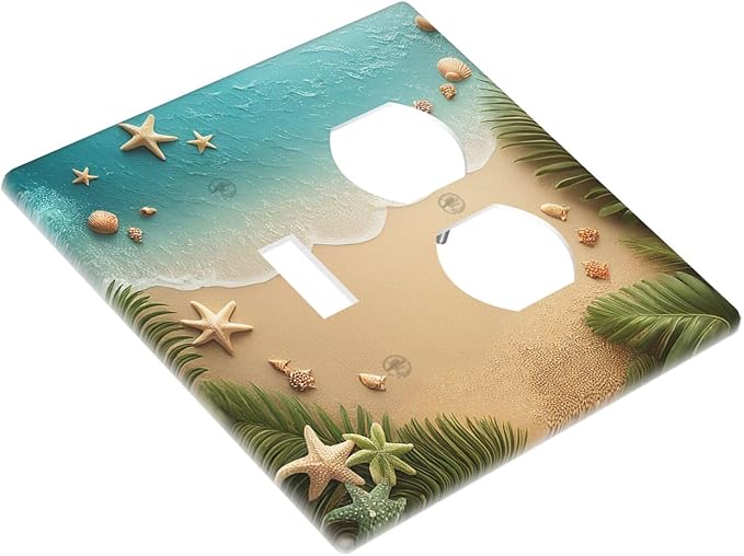 Wallplates Summer Beach Themed Starfish Seashells 1 Toggle 1 Duplex Switch Plate Electrical GFCI Faceplate Decorative Light Switch Covers for Bedroom Bathroom Decor