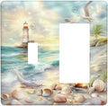 Outlet Covers Beach Ocean Lighthouse Seashells 1 Toggle 1 Rocker Combination Decorative Wall Plate Electrical Switch Plates Light Switch Cover Plate For Bed Room Living Room Decor