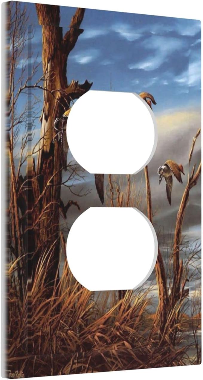 Outlet Covers Hunting Flying Wild Ducks 1 Gang Duplex Light Switch Cover Plate Fall Lakeside Reed Wildlife Animal Mallard Decorative Wall Plate Electrical Receptacle Switchplate for Bathroom