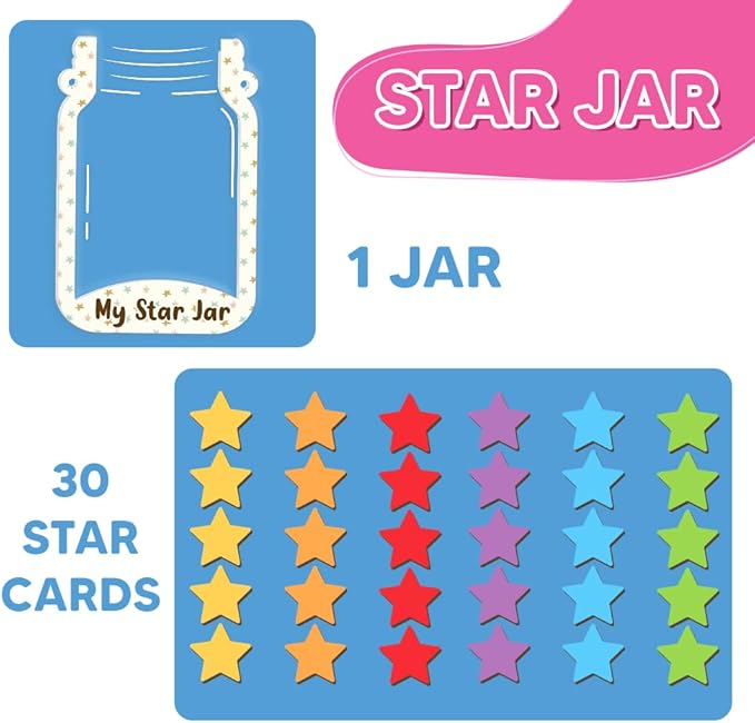 Wooden Daily Routine for Kids, Star Reward Jar for Toddlers, Chore Chart for Kids with Star Jar, Behavior Reward Jar for Toddlers Boys Girls