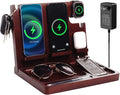 Wood Phone Docking Station,27W Fast Charging 2 Phone Wireless Charging Station for iosPhone/Android/iWatch/Air Pod,Nightstand Organizer for Men/Women,Anniversary,Birthday Gifts for Dad