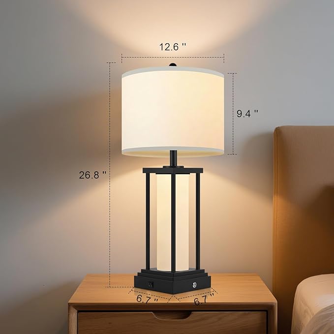 End Table Lamps, Touch Lamps, 3 Color Temperatures, Stepless Dimming, Bedside Lamps with USB C+A Ports, Living Room Table Lamps, Bedroom Lamps for Nightstand(Bulbs Included) - 1 Pack