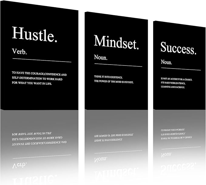 Unbruvo 3 Pieces Motivational Wall Decor-Inspirational Hustle Canvas Wall Art, Positive Affirmation Wall Decor for Living Room Bedroom Classroom Office(72" Wx36 H)
