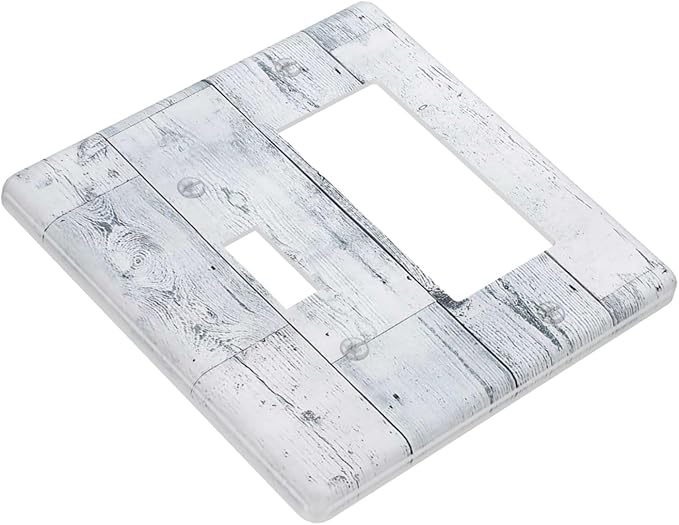 Outlet Covers Vintage Grey White Wood Grain 1 Toggle 1 Rocker Combination Decorative Wall Plate Electrical Switch Plates Light Switch Cover Plate for Farmhouse Bathroom Decor