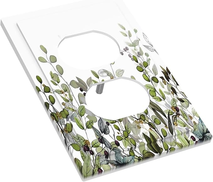 Watercolor Green Eucalyptus Leaves Plants Fruit Outlet Covers 1 Gang Duplex Light Switch Cover Decorative Switch Plates Electrical Receptacle Faceplate Wall Plate for Bed Room Living Room Decor