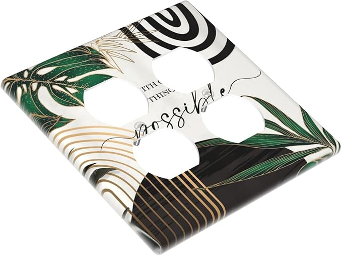 Boho Abstract Tropical Green Palm Leaf Mid Century Outlet Covers 2 Gang Double Duplex Decorative Light Switch Covers Electrical Wallplates Socket Faceplate for Office Home Decor