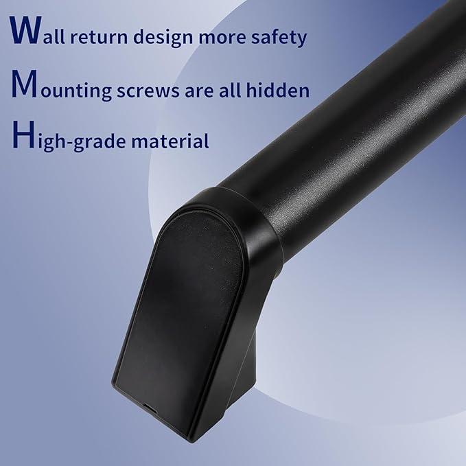 6FT Modern Aluminum Handrail Set - ADA Compliant Indoor & Outdoor Stair Railing. 1.4" Diameter Grab Bar. Wall-Mounted with 90°Wall Return End. Rust-Free, (6 FT Matte Black- Two Joined Pieces)