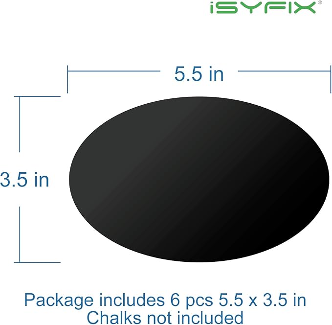 iSYFIX Magnetic Chalkboard Notes - 5.5 x 5.5 inch, 6 Pack, Oval - Decorative Magnet Blackboard for Fridge, Kitchen Organizer, Decor, Office, Grocery Lists, Metallic Boxes, Storage and More