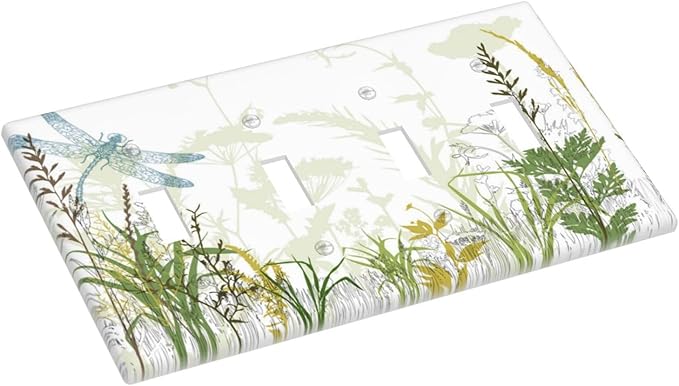 Wild Flower Dragonfly 4 Gang Toggle Light Switch Cover Plates Decorative Electric Outlet Covers Decorator Wall Switch Plate Receptacle Plug Covers 8 * 4.5 Inches