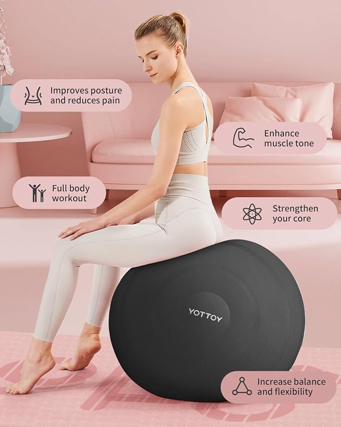 YOTTOY Anti-Burst Exercise Ball for Working Out, Yoga & Pregnancy, Extra Thick Workout Ball for Physical Therapy & Fitness