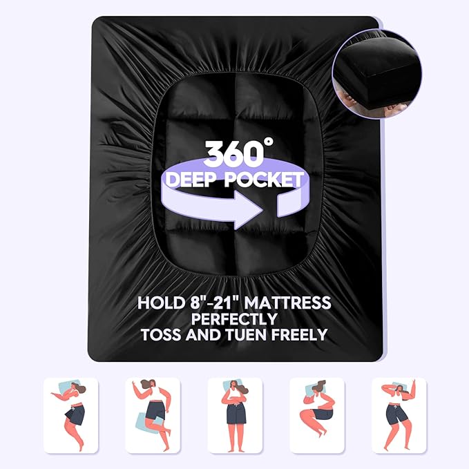 ABENE Mattress Topper Twin for Back Pain Relief, Extra Thick Mattress Pad Pillowtop, Soft Mattress Protector Cover with 8"-21" Deep Pocket, Overfilled Down Alternative Filling (Black, Twin)