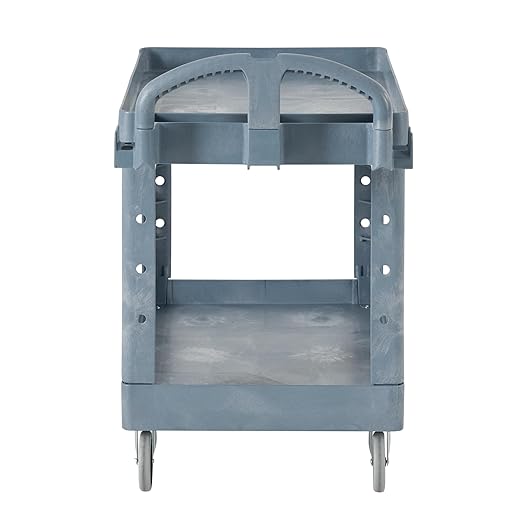 Rubbermaid Commercial Products BRUTE Heavy Duty 2-Shelf Utility/Service Cart, Medium, Lipped Shelves, Ergonomic Handle, 500 lbs. Capacity, Gray, for Warehouse/Garage/Cleaning/Maintenance/Stadiums