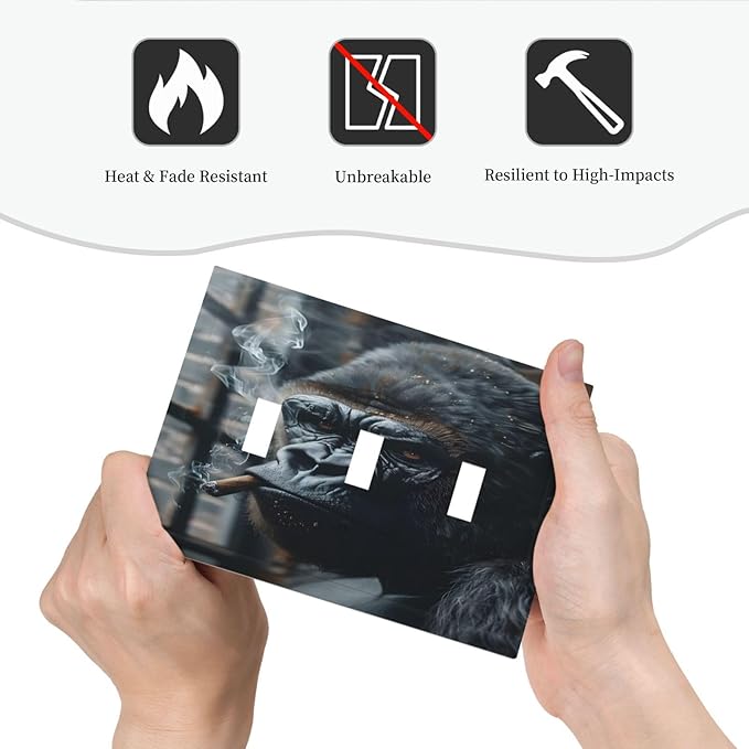 Funny Animal Smoking Black Orangutan Decorative Switch Plates 3 Gang Wall Plate Triple Toggle Light Switch Cover Faceplate Electrical Wall Panels for Farmhouse Home Office Decor