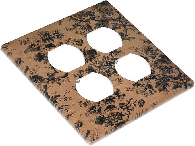 Decorative Switch Plate Covers Vintage Floral Botanical Brown Background 2 Gang Outlet Covers Double Duplex Light Switch Cover Plate Gfci Wall Plate for Bathroom Bedroom Decor