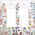 Rustic Wild Floral Vintage Colorful Flowers Outlet Covers Double Rocker Light Switch Covers Decorative 2 Gang Gfci Wall Plate Electrical Receptacle Switchplate Plug Faceplate Bathroom Decor