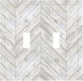 Rustic White Gray Herringbone Wood Plank Double Toggle Light Switch Cover Decorative Vintage Country 2 Gang Wall Plate Electrical Faceplate Switchplate for Farmhouse Bedroom Living Room Decor
