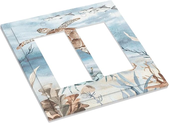 Decorative Outlet Covers Sea Turtle Coral Reef Nauticaltheme 2 Gang Double GFCI Rocker Electrical Wall Panels Light Switch Cover Plate for Kids room Bathroom Decor
