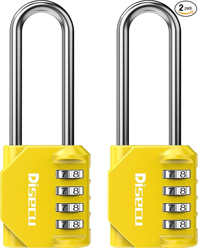 2 Pack disecu 2.6 Inch Long Shackle Combination Lock, 4 Digit Outdoor Waterproof Padlock for School Locker, Gym Locker, Storage Unit, Gate, Fence, Toolbox, Cabinet (Yellow)
