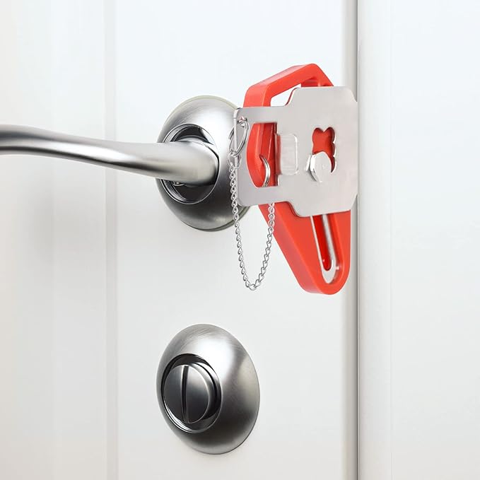 Travel Door Lock for Hotel Rooms Apartment Locks Home Security Defender Door Lock Latch Extra Door Locker from Inside Portable Lock for Door Security Travel Gifts Must Haves Essentials (4 Pack, Red)