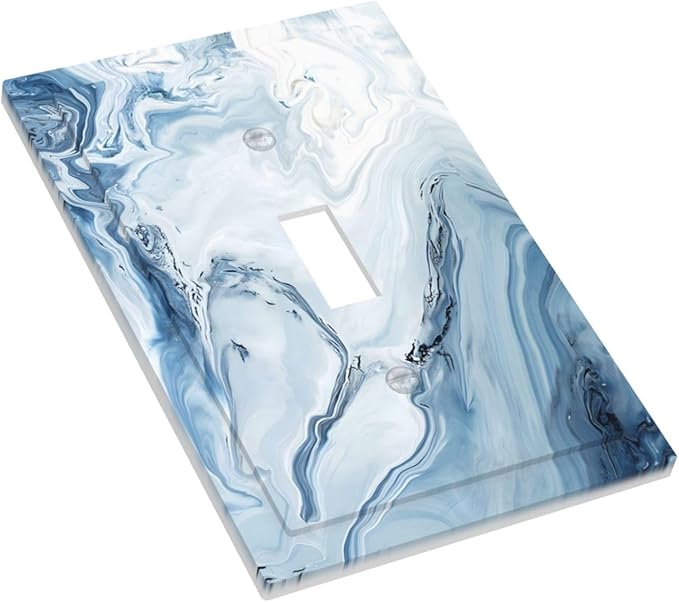 Light Blue Marble Texture Abstract Print Decorative Light Switch Cover 1 Gang Single Toggle Device Electrical Faceplate Switchplates Decorator Outlet Wall Plate for Bathroom Kitchen Home Decor