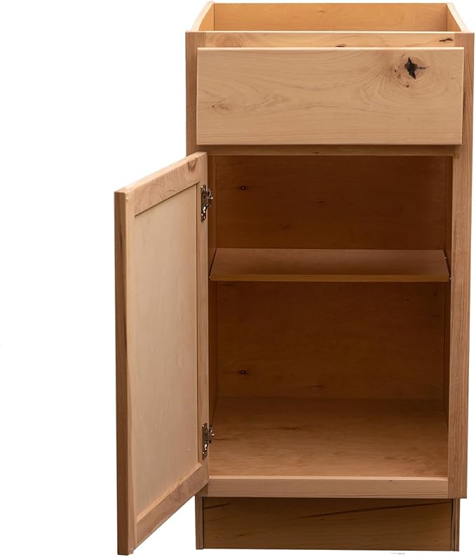 Quicklock RTA (Ready-to-Assemble) | Base Kitchen Cabinets - Shaker Style | Made in America (Raw Hickory, 15" Wx34.5 Hx24 D Base)