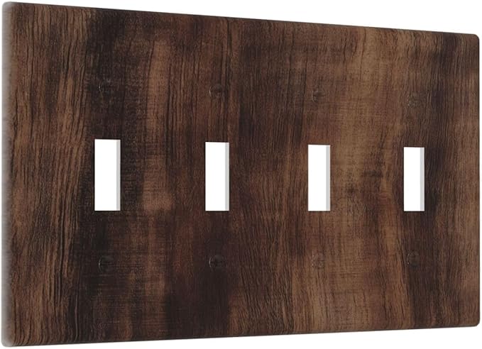 Decorative Switch Plate Covers Rustic Farmhouse Brown Wood Barn Door 4 Gang Light Switch Cover Plate Quad Toggle Wall Plate Light Switch Covers for Bathroom Decor