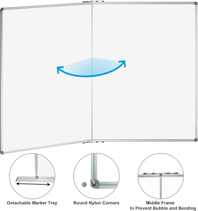 Lockways Large 96" x 48" Magnetic Dry Erase Board, Foldable Wall Mounted Whiteboard| White Board with Pen Tray for Business,Team,Home Office,Home Education and School Classroom