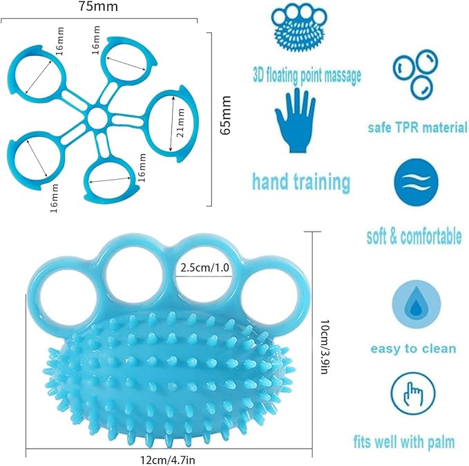 Hand Exerciser Ball and Finger Stretcher, Hand Grip Strengthener Trainer, Squeeze Balls, Wrist Pain Relief (Blue)