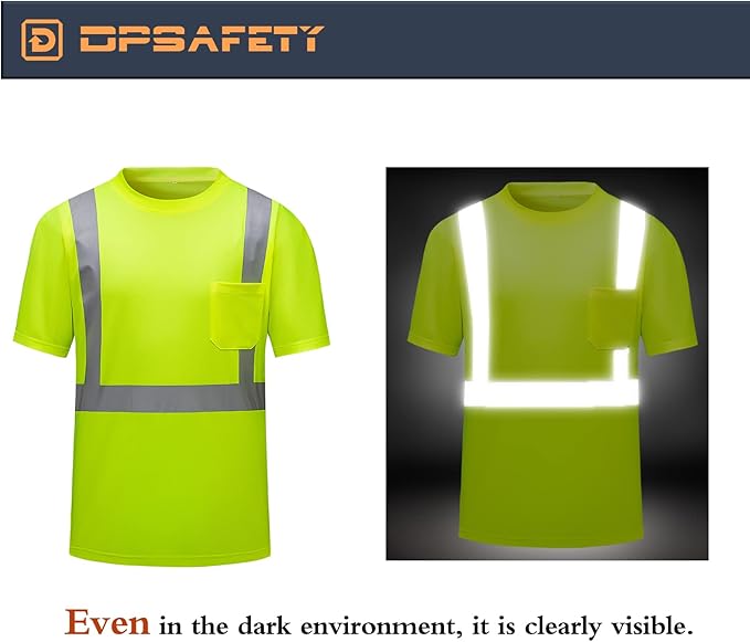 High Visibility Shirts Quick Dry Safety T Shirts with Reflective Strips and Pocket Short Sleeve Mesh Hi Vis Construction Work Class 2 Shirt for Men/Women Lime,3XL